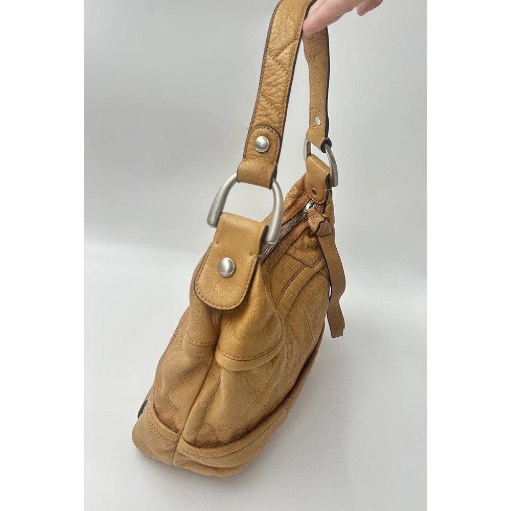 B Makowsky Tan  Leather Hobo Shoulder Bag Purse Leopard Lining Y2K Vintage - Picture 11 of 16
